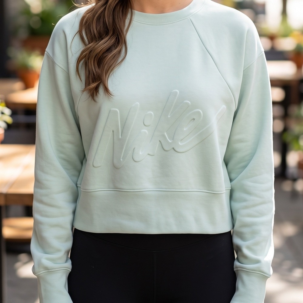 Nike Dri-FIT Womens Seafoam Green Embossed Logo Cropped Sweatshirt Raglan S